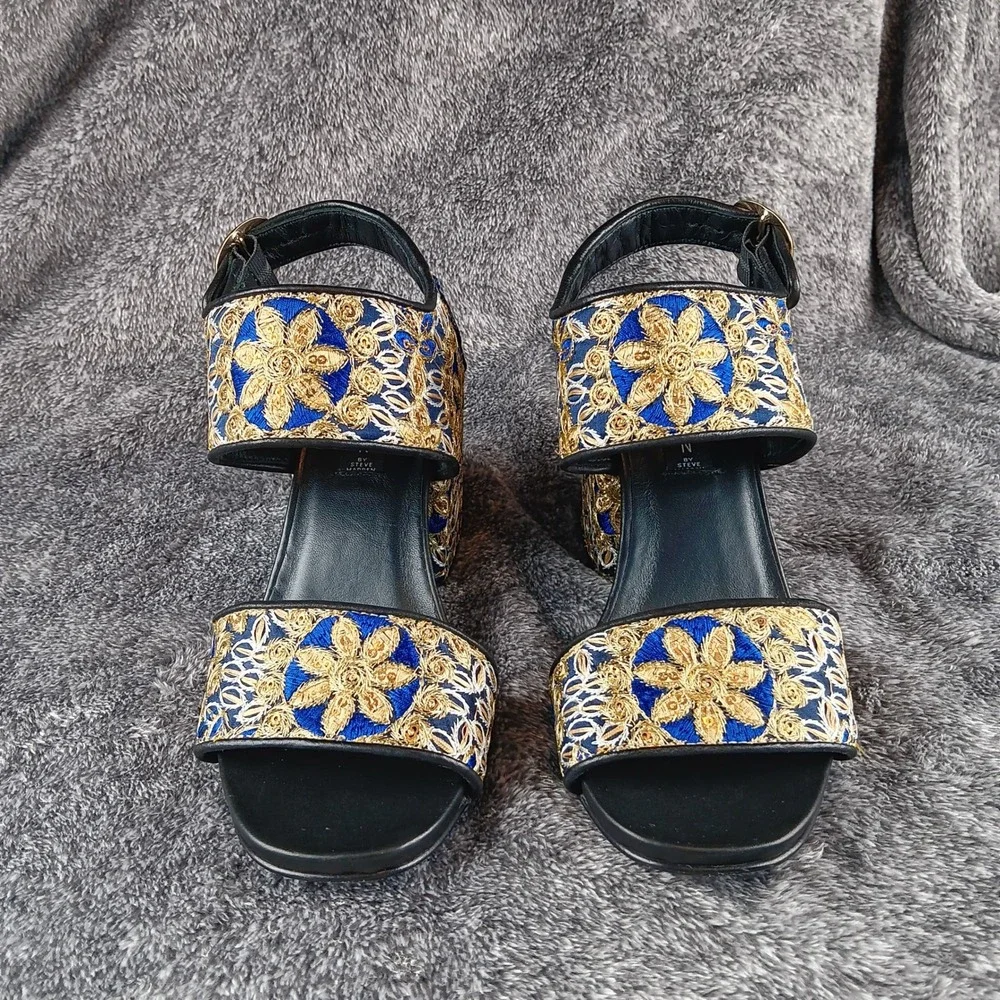 STEVEN BY STEVE MADDEN Embellished Platform Block‎ Heels Sandals Women's Size 38